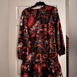 LOFT Floral Long Sleeve Dress in Red and Brown